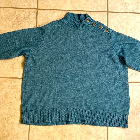 ST. JOHN’S BAY- High Neck Teal Sweater with Button Up Shoulder: Sz 1X - Picture 4 of 9